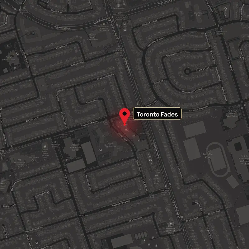 Map showing Toronto Fades at 2816 Victoria Park Ave, at Van Horne Ave, North York